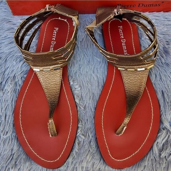 Pierre Dumas Scarpa Bronze Gladiator Flat Sandals - Picture 2 of 5